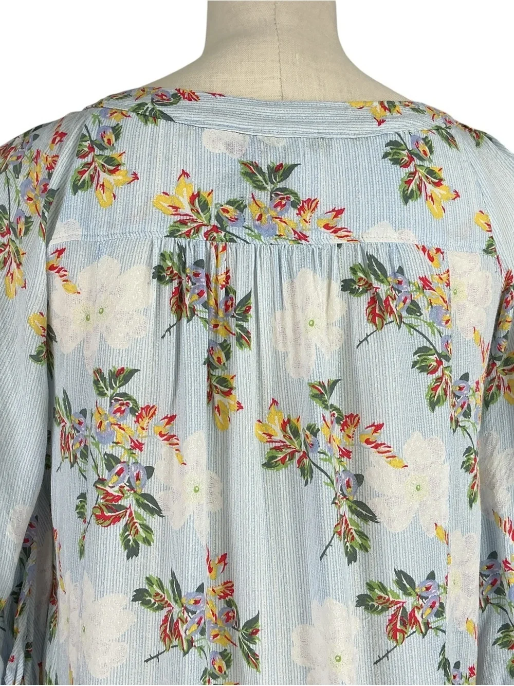 Anthropologie Maeve Boswell Womens 0P Floral Stripe Top Blue Multi 3/4 Sleeve